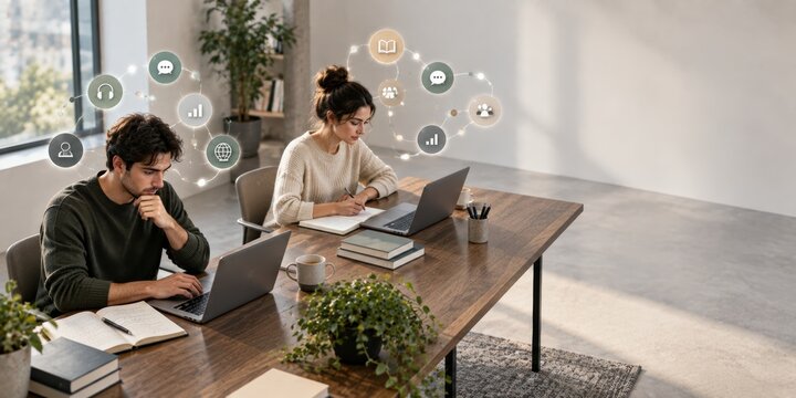 Two Professionals Using Personalized AI Learning Paths at Work