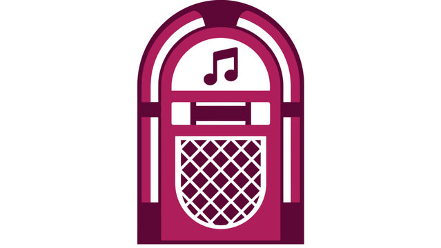 Magenta jukebox vector illustration featuring retro music aesthetics and clean flat graphic design style elements today