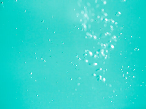 Sparkling Underwater Bubbles in Mint Green Water, Fresh Abstract Background