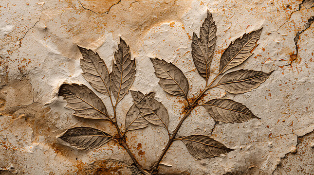 Ancient Botanical Fossil Texture with Autumn Mineral Stains and Stone Layers