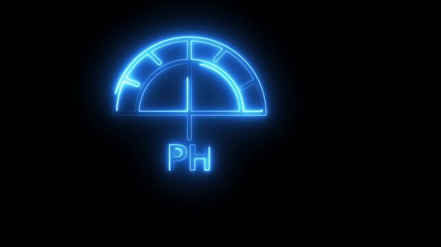 Neon blue ph meter icon glowing on black background dynamic digital measurement indicator loop