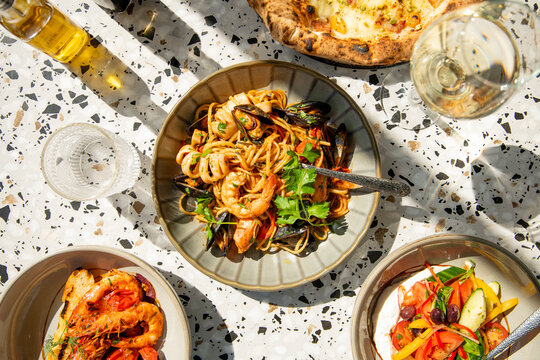 Delightful Seafood Feast With Vibrant Colors and Fresh Ingredients in an Outdoor Setting