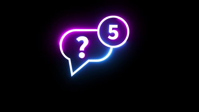 Neon support question icon with five notification count glowing against black background