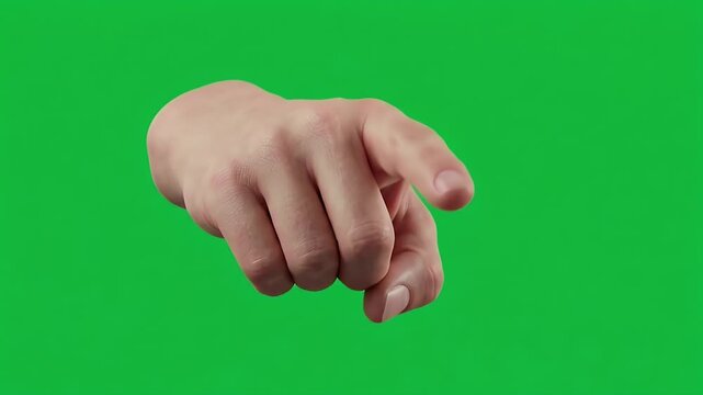 Hand Pointing Forward at Camera on Green Screen, Close-up 4K Chroma Key Footage