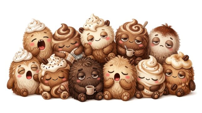 Cute cartoon donuts with happy faces sitting together