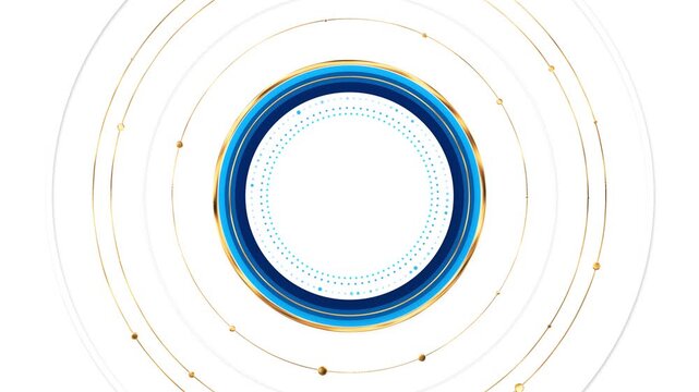 Blue gold concentric rings clean circular center metallic orbits create elegant motion. logo reveals, award presentations, business branding, luxury advertising, product showcases, titles broadcast