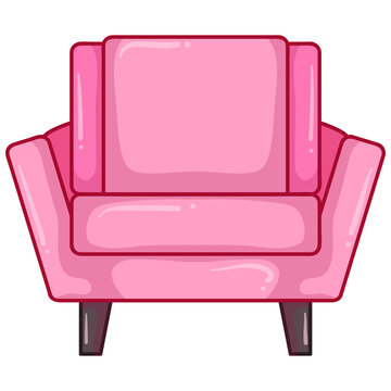 Modern pink velvet armchair illustration featuring soft cushions and dark wooden legs