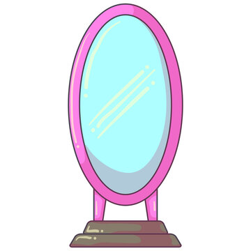 Cute pink oval standing mirror illustration for makeup and beauty theme