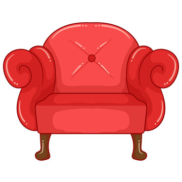 Elegant red vintage armchair illustration with classic tufted back and curved armrests