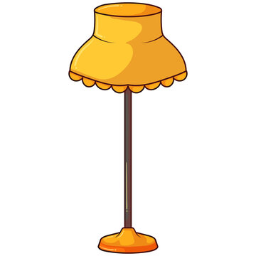 Elegant yellow floor lamp illustration with vintage scalloped lampshade for interior lighting