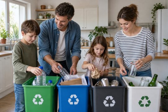 Familia reciclando en la casa en un d&iacute;a normal