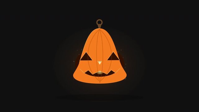 Orange Halloween pumpkin lantern with a carved face and loop for hanging, isolated on a dark background
