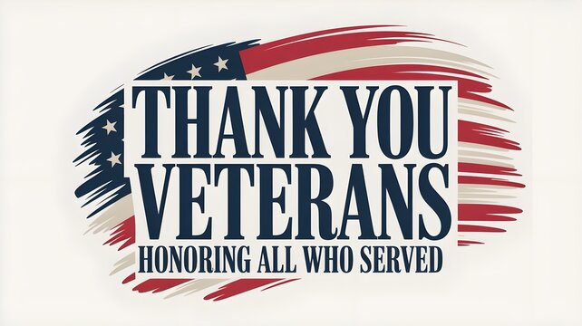 Thank you veterans honoring all who served typography design with american flag brush stroke background isolated on white background