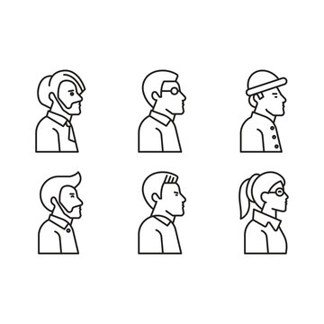 human profile characters in side view icons set