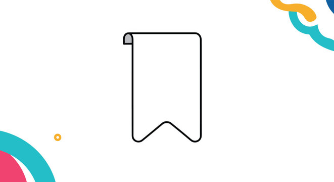 Minimalist bookmark tab icon with colorful abstract geometric background patterns on corners of white canvas vector.