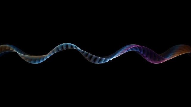 Abstract multicolored flowing waveforms with translucent ribbed textures on a black background, creating a futuristic digital atmosphere
