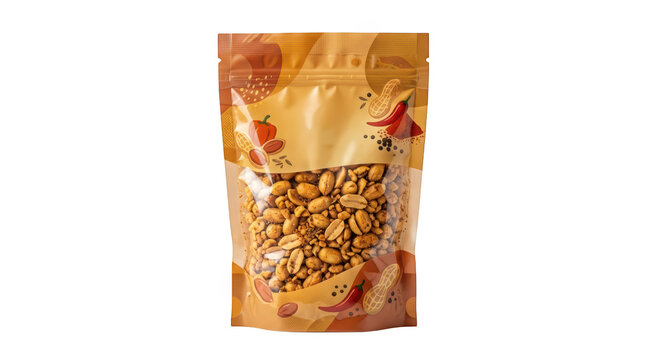 A pouch of spicy peanuts isolated on transparent background