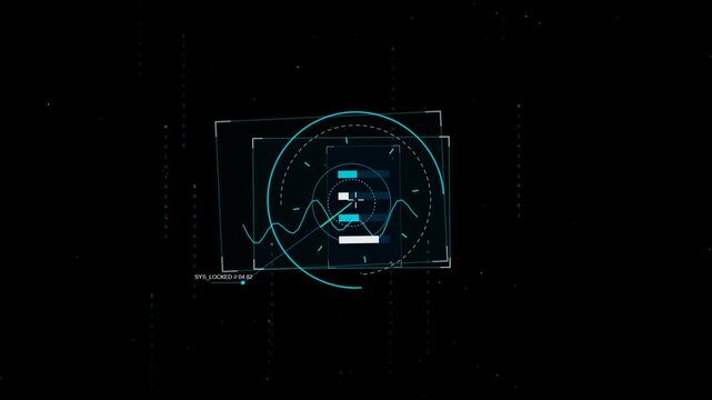 Futuristic digital hud interface with glowing blue circular elements and data charts on a dark background for advanced technology and software user experience design 4k Motion Video
