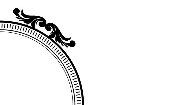 Vintage Oval Frame Circular Border with Black on Whhite Classic Filigree Swirl Element Footage. 1
