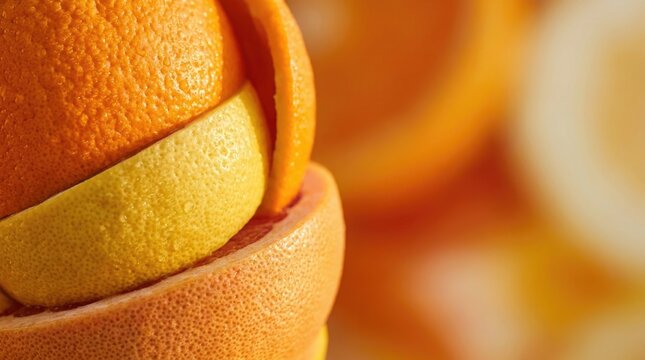 Citrus peel texture, citrus background for beverage branding, premium packaging, summer campaign and editorial design, close-up, left with large negative space on the right, vibrant citrus rind