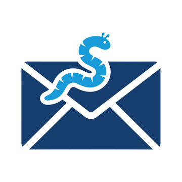 Blue worm crawling on a dark blue envelope icon