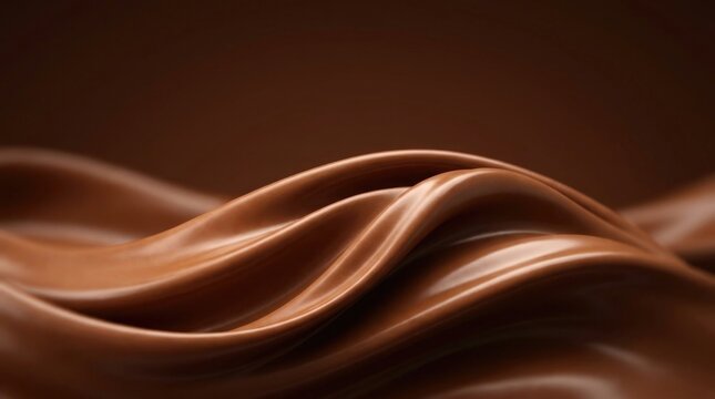 Milk chocolate folds, chocolate background for gourmet packaging, artisan confectionery, advertising campaign and menu cover, close-up, centered with negative space above, sculpted chocolate forming