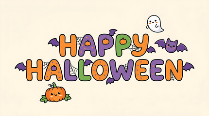 Fototapeta premium Halloween typography vector illustration with cute spooky elements and colorful text