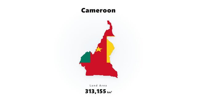 Cameroon map silhouette filled with national flag red green and yellow colors with centered yellow star on clean white background