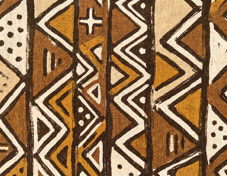African Mudcloth Textile Pattern, Tribal Geometric Fabric Texture Background