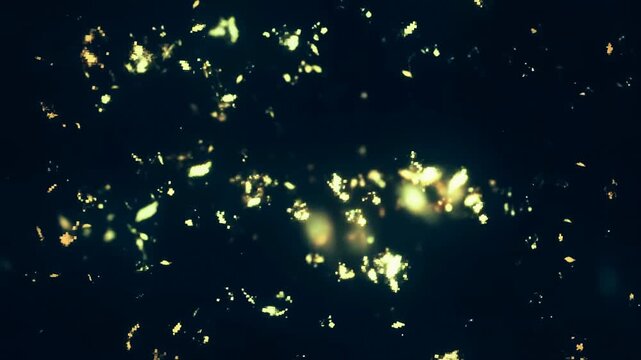 Glowing particles drift across a dark blue abstract field with defocused golden light. Title sequence, event screen, and motion graphics composition.