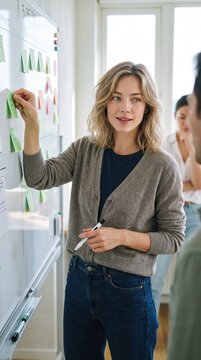 Generative AI, Woman facilitating an agile planning session at a whiteboard