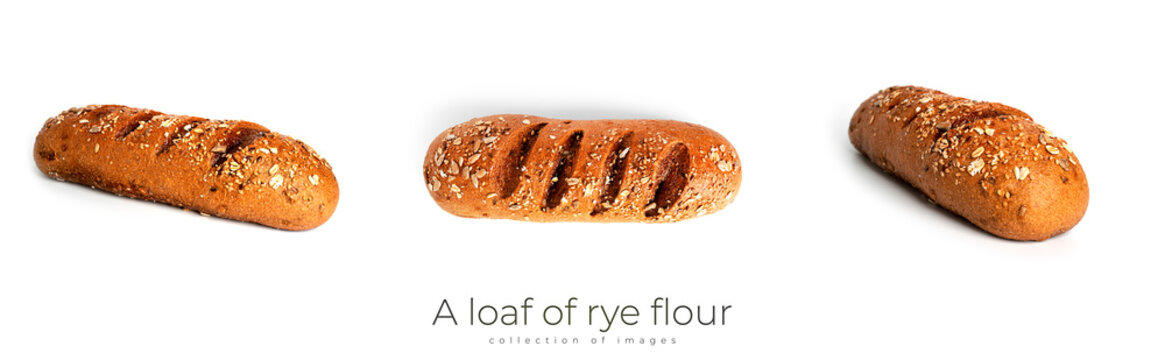 A loaf of rye flour with bran isolated on a white background.