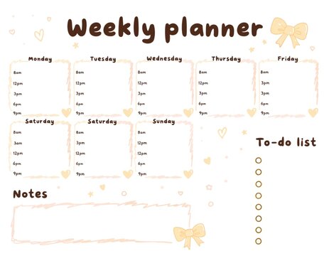 Cute beige weekly planner template with hourly time slots