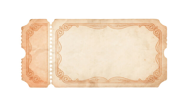A high quality isolated vintage blank ticket with ornate decorative borders on a clean black background for design