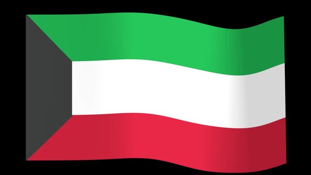 Waving national flag of Kuwait featuring green, white, red, and black stripes in smooth motion