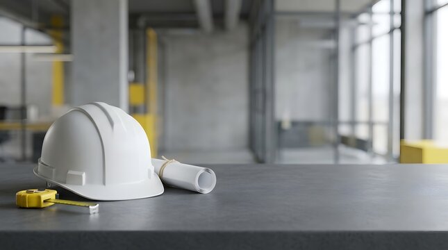 Construction site safety equipment including a hard hat and reflective vest