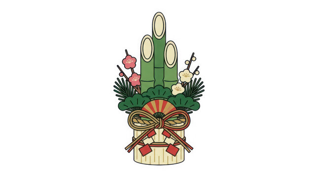 Traditional Japanese bamboo and flower arrangement with decorative bow transparent background