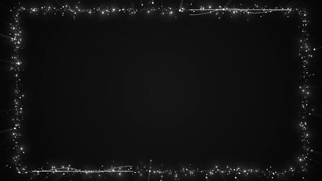 Silver particles trace a shining border delicate light waves. wedding titles, memorial slides, luxury invitations, holiday greetings, award announcements, elegant logos cinematic text presentations.