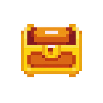 Pixel art golden treasure chest with open lid revealing coins in retro gaming style
