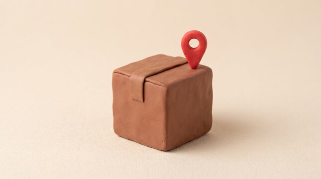 Clay Delivery Box with Location Pin Online Delivery Concept 3D Plasticine Illustration