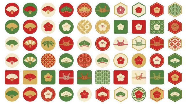 Traditional Japanese Mon Patterns with Transparent Background for Design Use transparent background