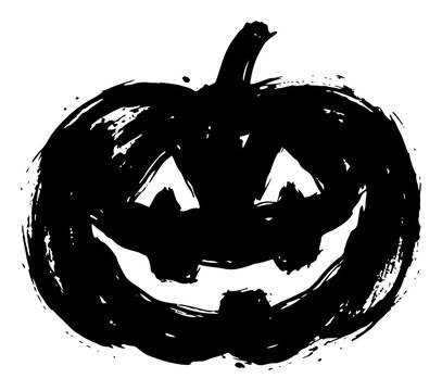 Halloween pumpkin jack o lantern with spooky carved face in grunge brush stroke style