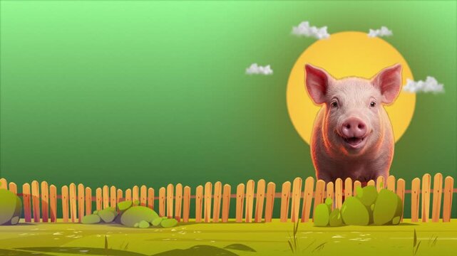 Pig face with glowing edges over mint green background for financial piggy bank concepts Includes copy space for digital ads and marketing.