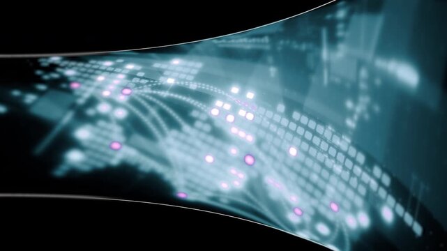 Abstract particle motion with vibrant colors, digital flowing particles, VR, futuristic sci-fi, tech innovation, and immersive cyber space background