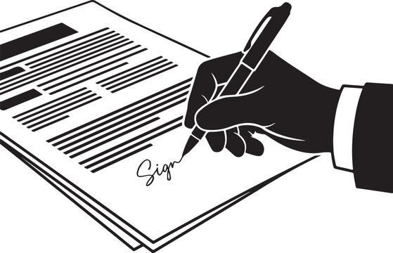 Hand signing a legal document or contract with a pen vector illustration graphic design