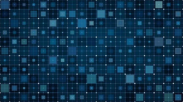 blue digital grid background displays glowing square particles designed for modern high-tech screen loops