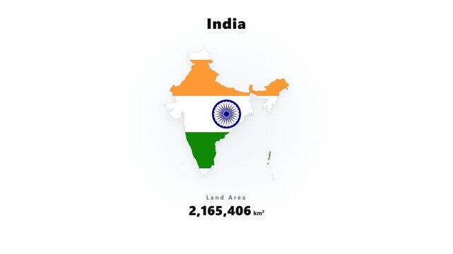 India map silhouette in saffron white and green tricolor floating above shifting numeric value on clean white background, emblem style graphic design