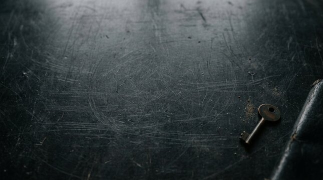 Old Metal Key on Textured Dark Surface
