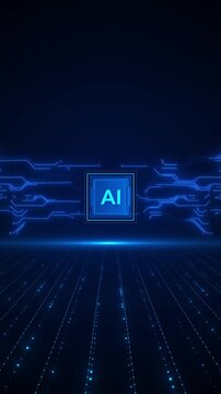 Luminous AI processor distributes signals circuits cyber environment. generative intelligence, robotics, cloud computing algorithms, research, smart systems, business transformation digital innovation