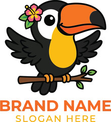Fototapeta premium Cute Cartoon Toucan Bird Mascot Logo Illustration for Tropical Brand Identity Design on a Clean White Background